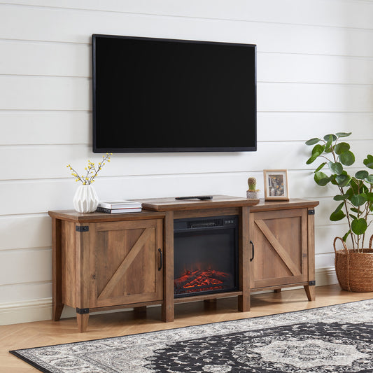 CASAINC 63-in W Rustic Oak TV Stand with LED Electric Fireplace CA-WMTVS015-RSO