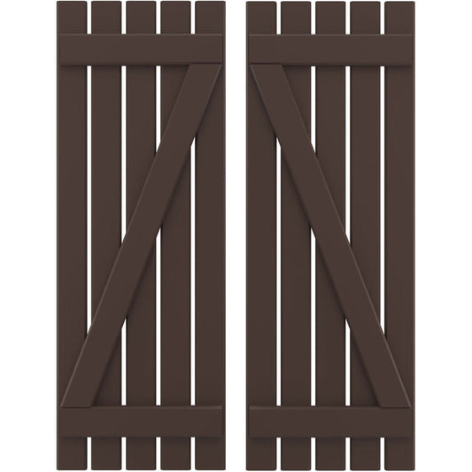Ekena Millwork 19.5-in W x 78-in H Raisin Brown Board and batten Framed Wood Exterior Shutters ( 2 -Pack )