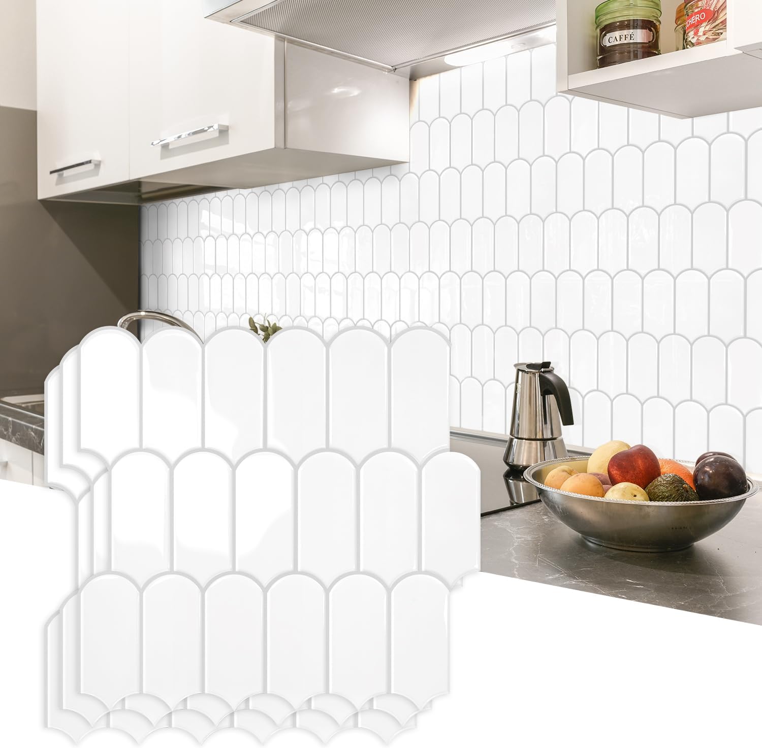 Vamos Tile Upgraded Thicker Design Peel and Stick Backsplash Tile, 10-Sheet White with Gray Grout Self Adhesive Vinyl Wall Tiles, Stick on Backsplash for Kitchen, Bathroom,RV