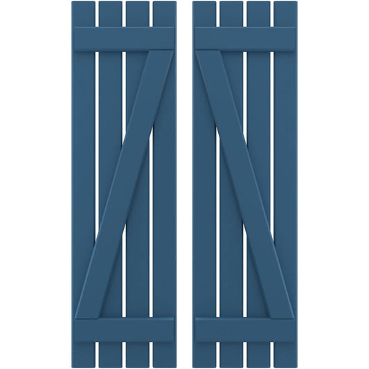 Ekena Millwork 15.5-in W x 81-in H Sojourn Blue Board and batten Spaced with z-bar Wood Exterior Shutters ( 2 -Pack )