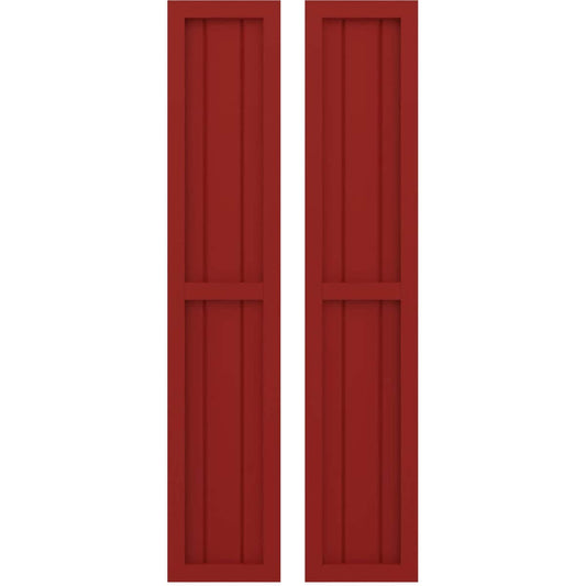 Ekena Millwork 10.5-in W x 44-in H Fire Red Paintable/Stainable Board and batten Wood Exterior Shutters ( 2 -Pack )