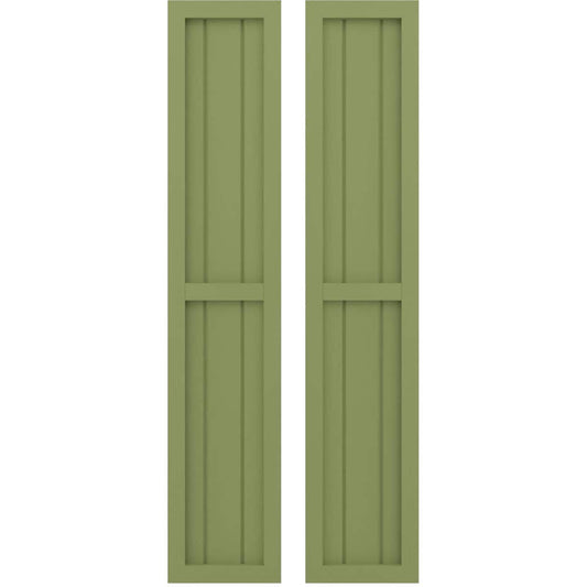 Ekena Millwork 10.5-in W x 38-in H Moss Green Paintable/Stainable Board and batten Spaced with z-bar Wood Exterior Shutters ( 2 -Pack )