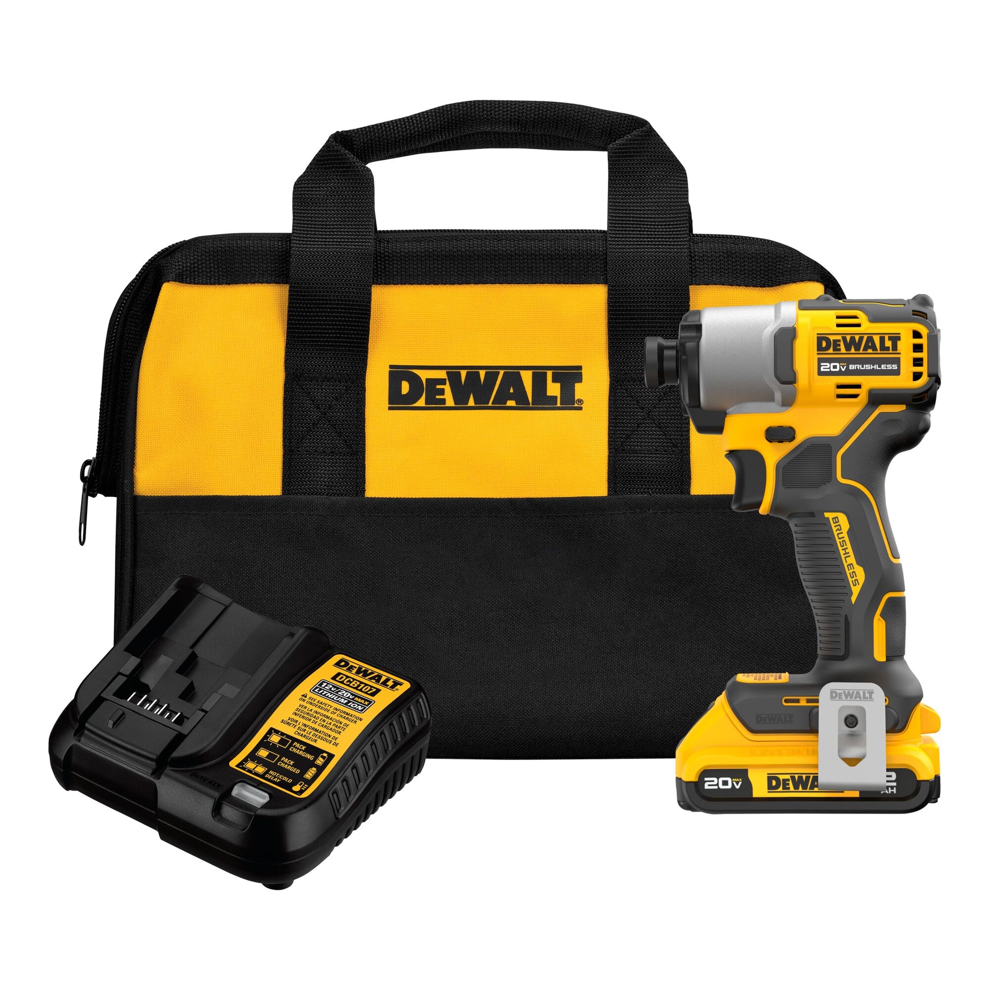 DEWALT 20-volt Max 1/4-in Brushless Cordless Impact Driver (1-Battery Included, Charger Included and Soft Bag included) DCF840D1