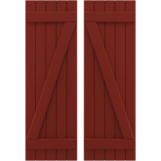 Ekena Millwork 17.5-in W x 82-in H Pepper Red Paintable/Stainable Board and batten Z-bar Wood Exterior Shutters ( 2 -Pack )
