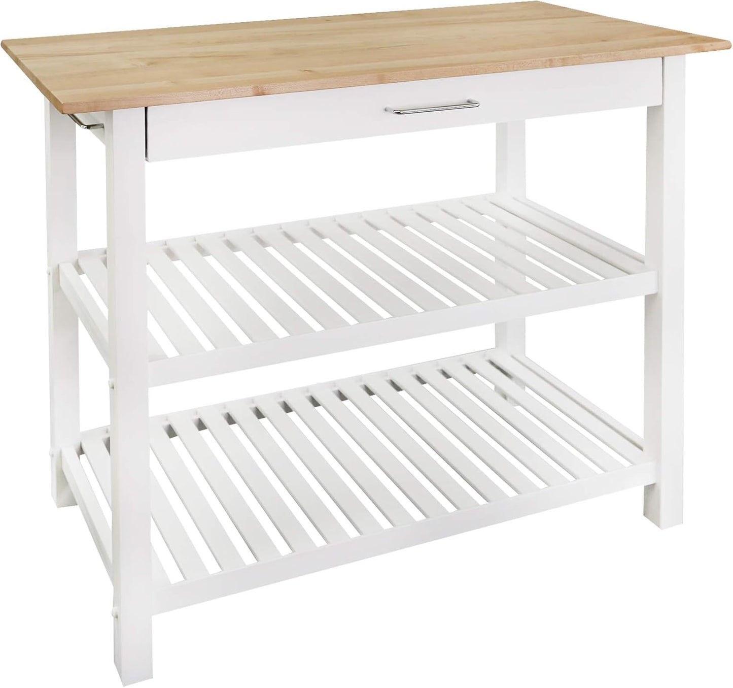 Casual Home Kitchen Island with Solid American Hardwood Top, Natural\/White, 40" W (373-91)
