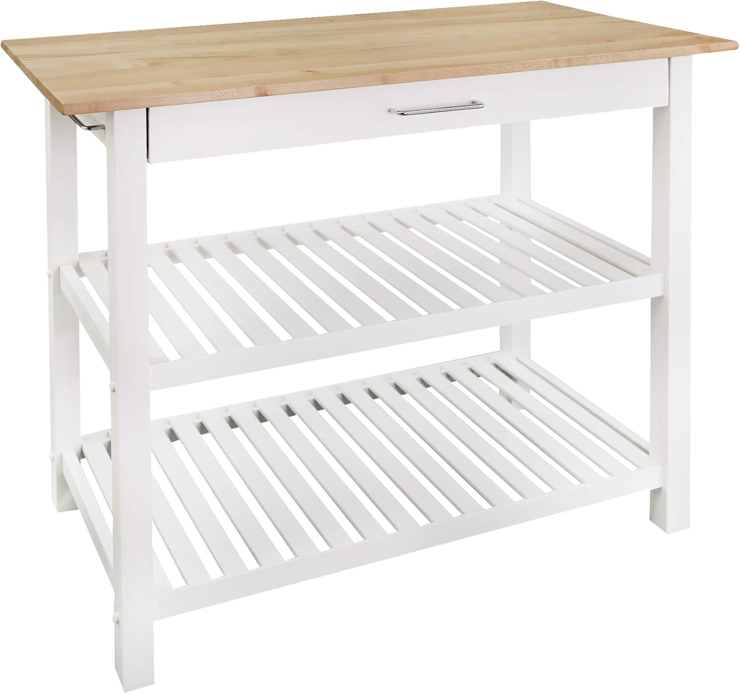 Casual Home Kitchen Island with Solid American Hardwood Top, Natural\/White, 40" W (373-91)