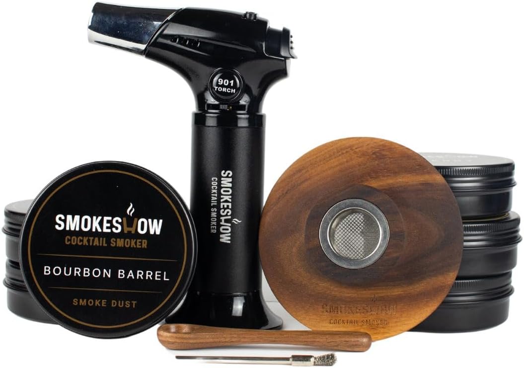 Smokeshow Cocktail Smoker Bundle with Kitchen Torch, Six Flavors of Wood Chips, Apple, Hickory, Maple, Mesquite, Cherry and Bourbon Soaked Oak. (No Butane Included)