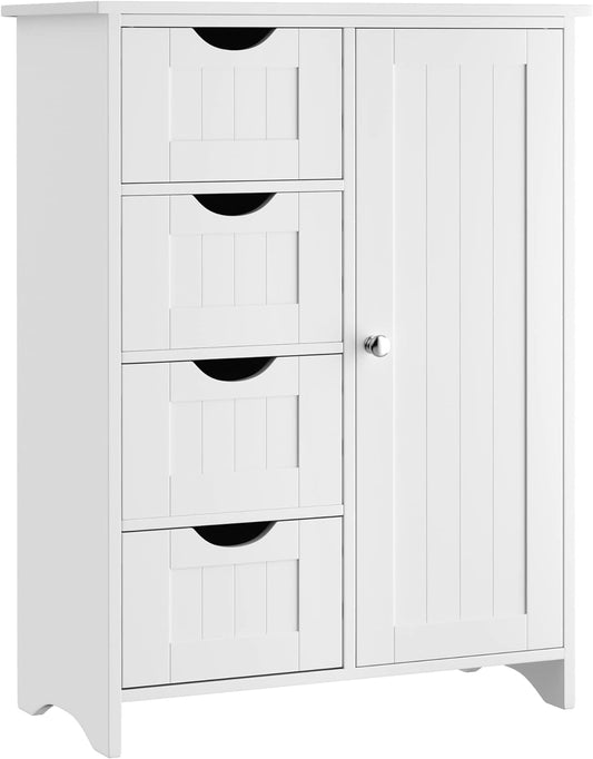 JUMMICO Bathroom Storage Cabinet, Floor Cabinet with 4 Drawers and 1 Adjustable Shelf, Storage Oragnizer for Living Room, Kitchen, Bathroom (White)
