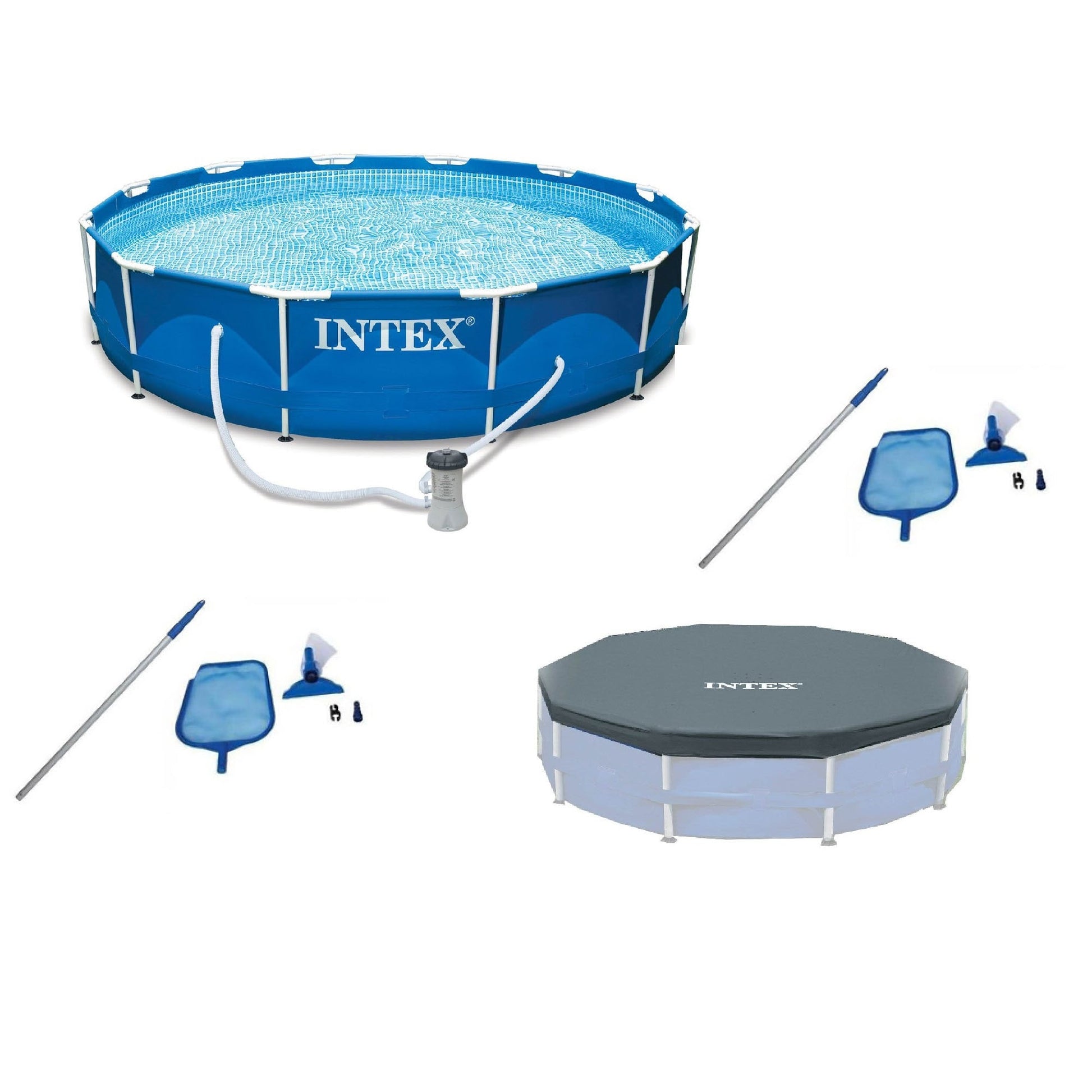 Intex 28211EH + 2 x 28002E + 28031E 12-ft x 12-ft x 30-in Steel wall panels Round Above-Ground Pool with Filter Pump