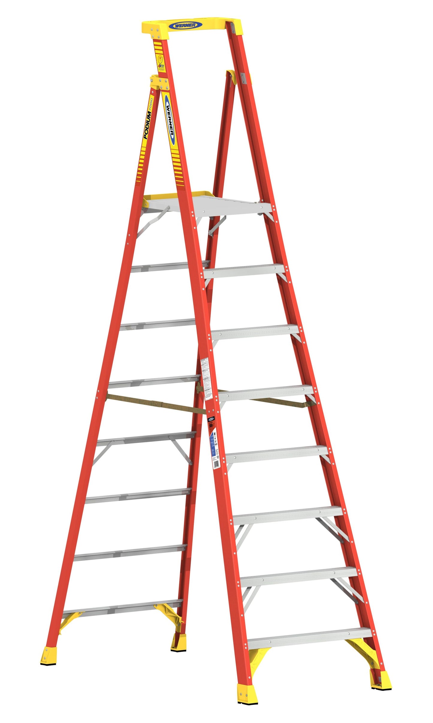 Werner PD6200 11-ft Fiberglass Type 1a- 300-lb Load Capacity Platform Step Ladder PD6208