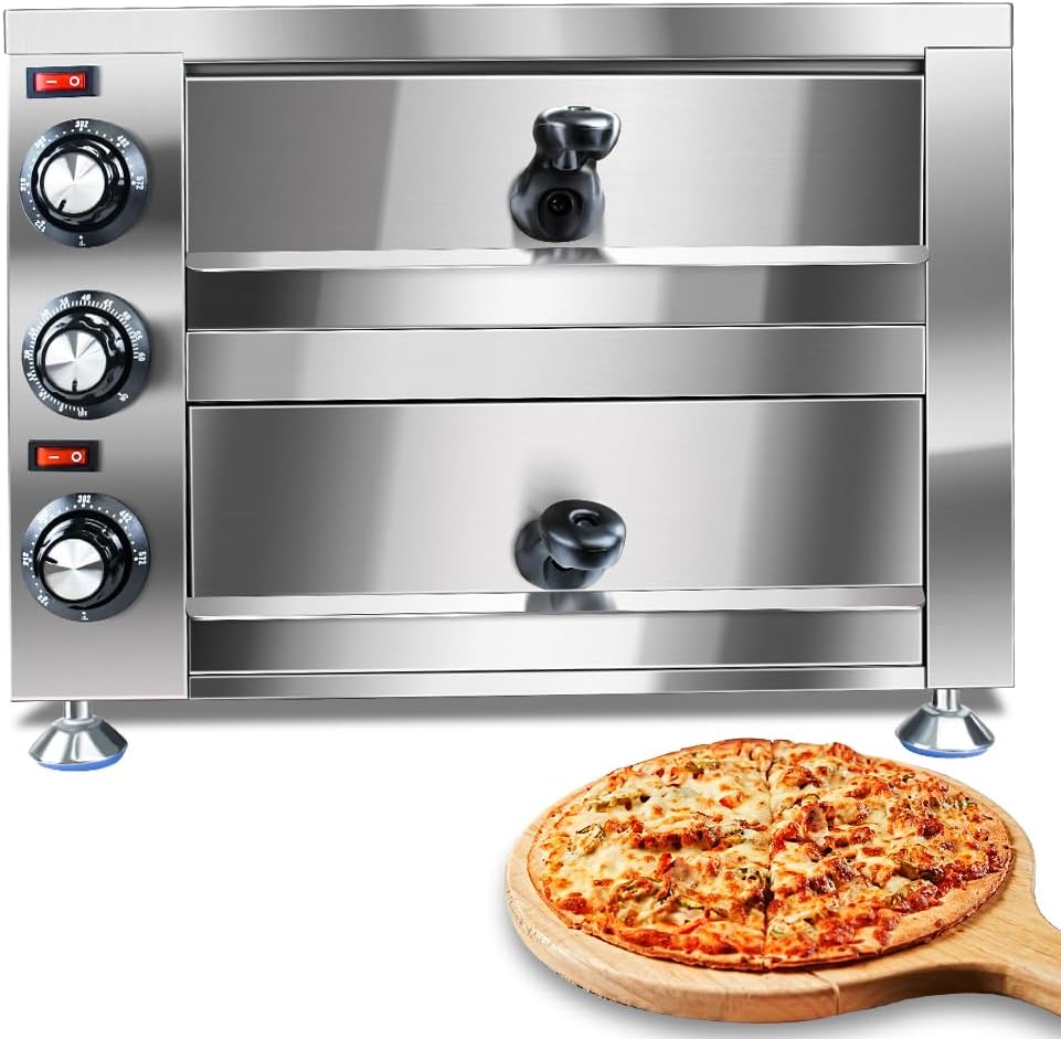 Generic YOOKTEN Electric Countertop Pizza Oven Indoor Commercial Pizza Maker Machine for Home Stainless Steel 2-Tier Pizazz Pizza Oven,1100W, Silver