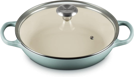Le Creuset Enameled Cast Iron Signature Round Braiser with Glass Lid, 2.25 qt., Sea Salt