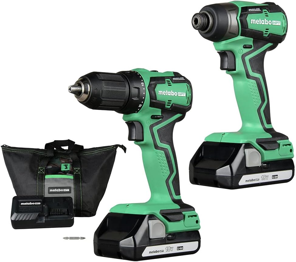 Metabo HPT Cordless 18V Drill and Impact Driver Combo Kit | Sub-Compact | Brushless Motor | Lithium-Ion Batteries | Lifetime Tool Warranty | KC18DDX