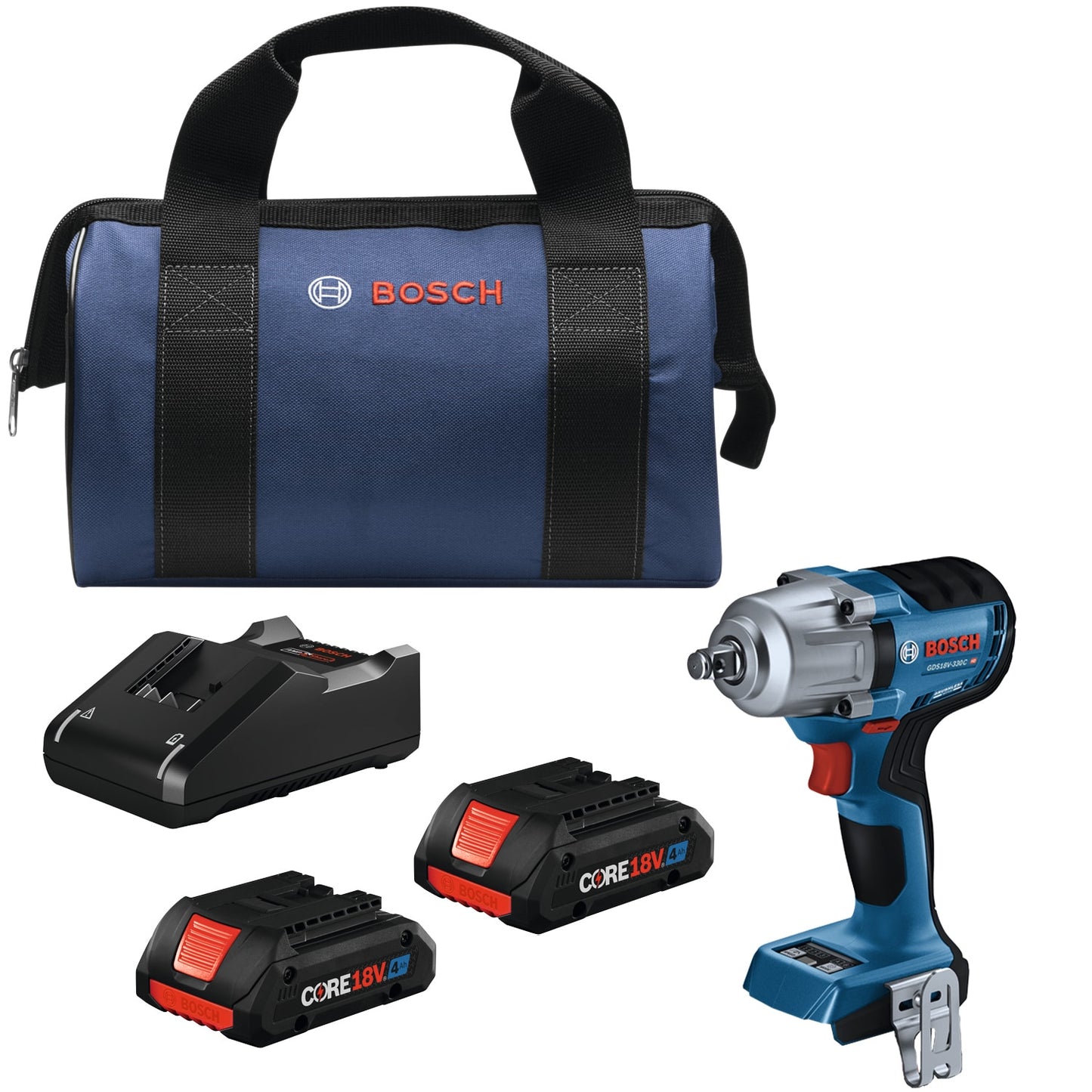 Bosch 4-Amp 18-volt Variable Brushless 1/2-in square Drive Cordless Impact Wrench (2 Batteries) GDS18V-330CB25