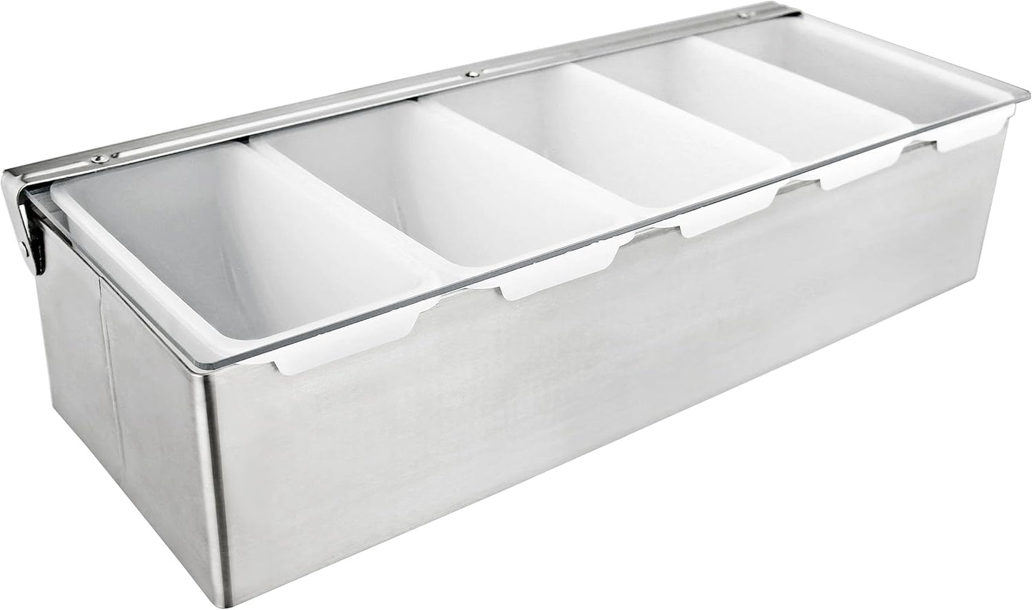 New Star Foodservice 48032 Stainless Steel Condiment Dispenser with 5 Compartments (No Ice Tray)