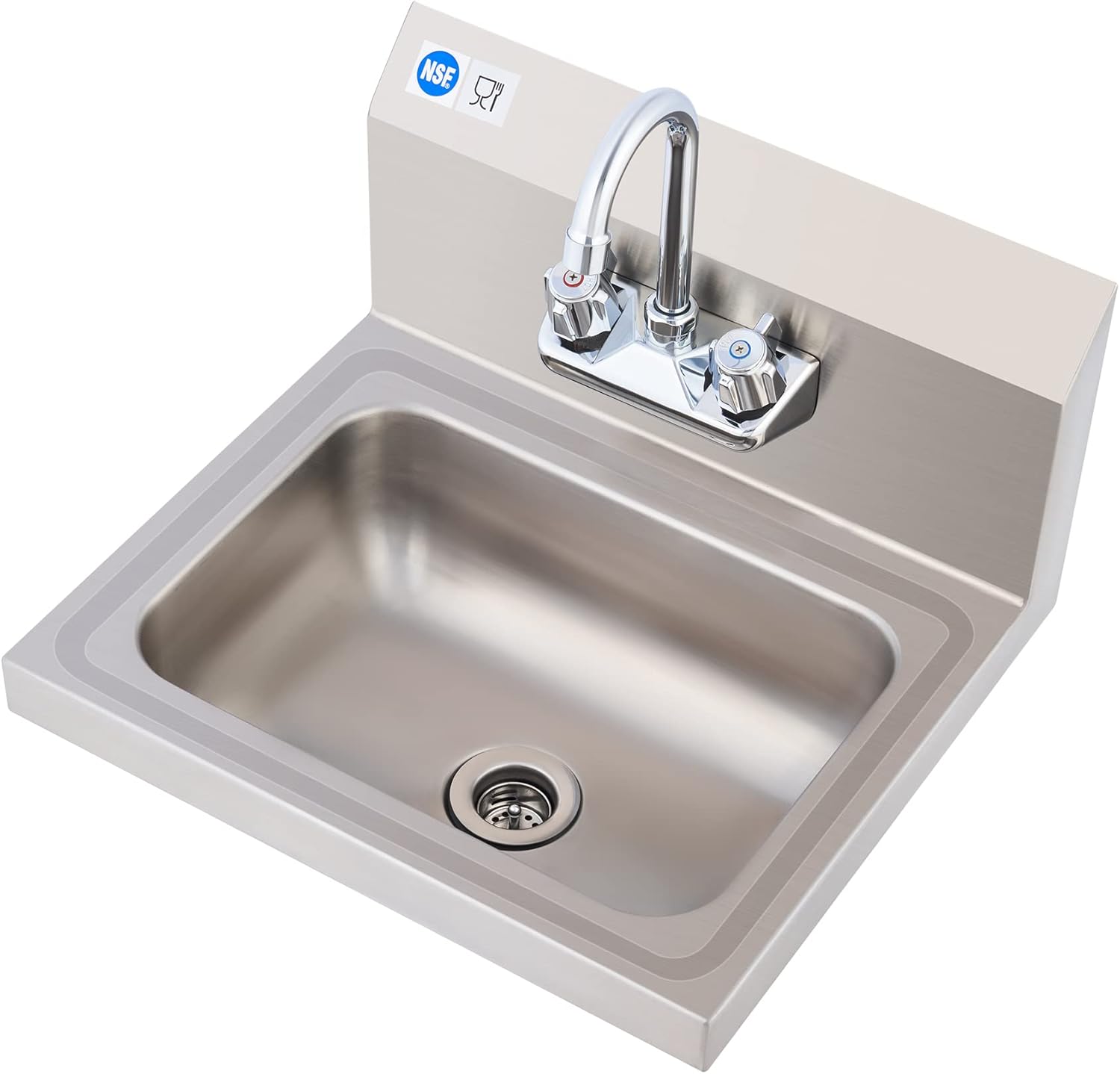 WILPREP Hand Sink Commercial Stainless Steel Sink for Washing, NSF Utility Sink with Gooseneck Faucet, Wall Mount Kitchen Sink for Restaurant Bar RV Bathroom Laundry Room (17 x 15 Inches)
