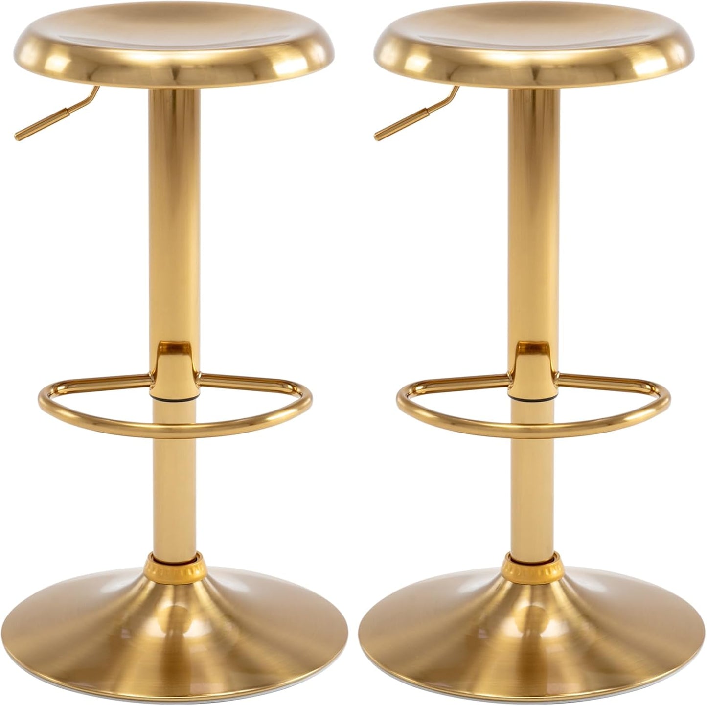 Brage Living Adjustable Bar Stools Set of 2, Swivel Round Metal Airlift Barstools, Backless Counter Height Bar Chairs for Kitchen Dining Room Pub Cafe (Gold)