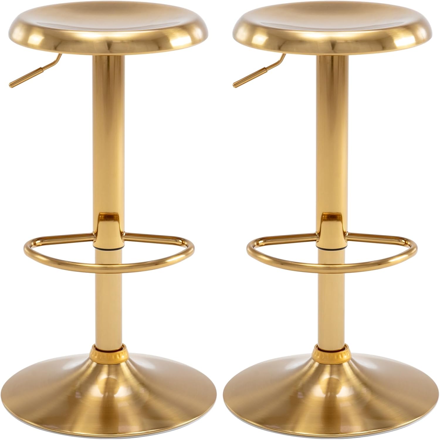 Brage Living Adjustable Bar Stools Set of 2, Swivel Round Metal Airlift Barstools, Backless Counter Height Bar Chairs for Kitchen Dining Room Pub Cafe (Gold)