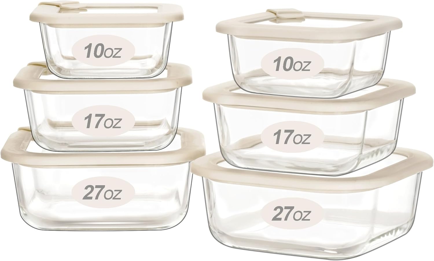 Urban Green Glass Food Storage Containers with Glass Lids, Microwave Safe Food Container Set, Airtight Meal Prep Containers, LeakProof, 100% Plastic Free, 6 Pack