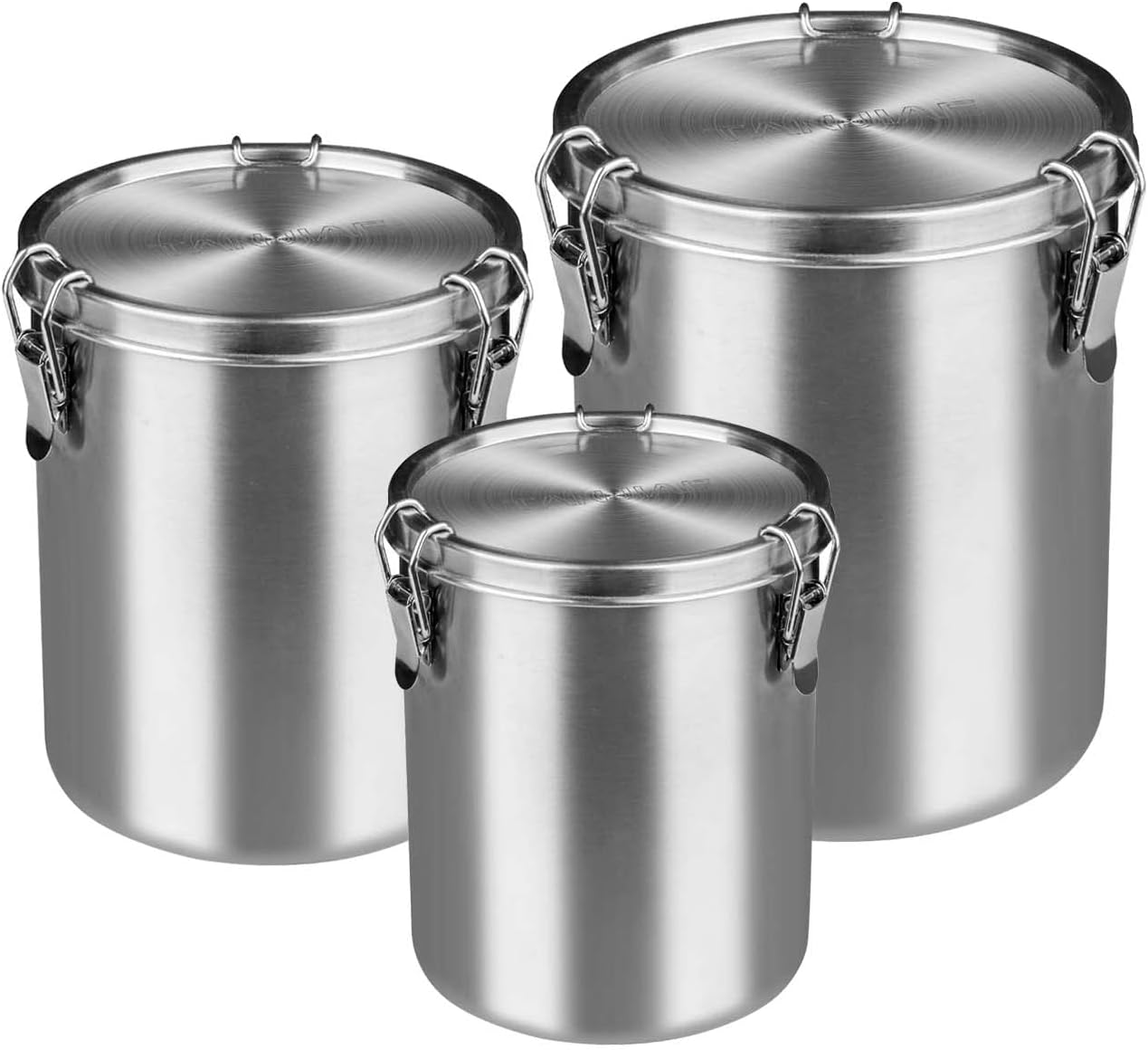 Tanjiae Compact Stainless Steel 100% Airtight Canisters Sets for Small Kitchens | Metal Food Storage Containers with Lids Sealed - Keep Flour, Sugar, Coffee, Tea Fresh for Months (18+35+56 fl oz)