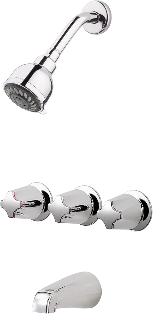 Pfister Tub & Shower Trim Kit, Valve and Cartridge Included, 3-Handle, Metal Knob Handles, Polished Chrome Finish, LG013210
