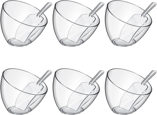 Hoolerry 12 Pcs Serving Bowls Kit Include Clear Plastic Bowls for Parties and Popcorn Measuring Scoops Acrylic Plastic Kitchen Angled Candy Scoops for Office Canister Salad Cooking (25 oz)