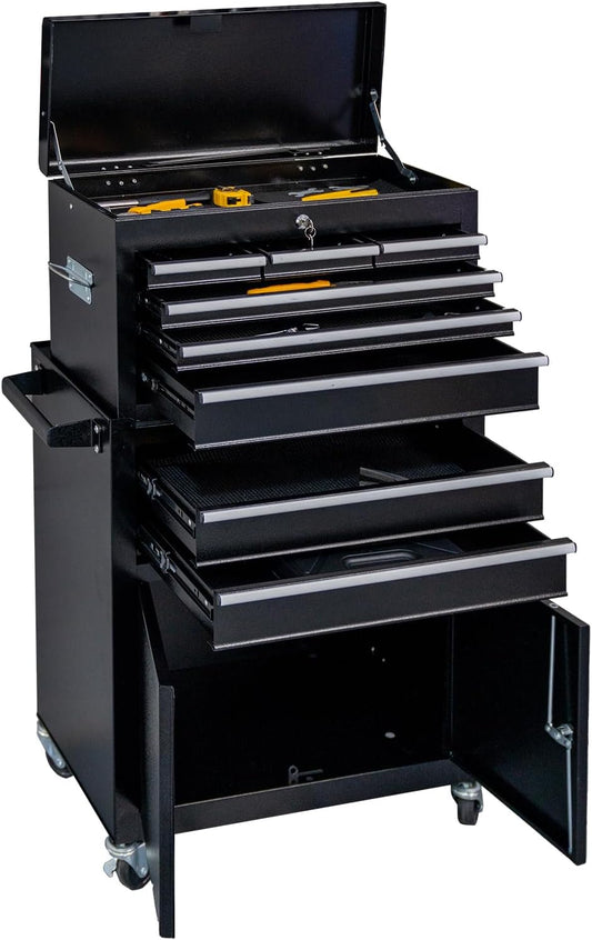 WAYTRIM 8-Drawer Rolling Tool Chest, Tool Storage Cabinet, Detachable Organizer Combo, Side Hooks & Drawer Liners, w/Wheels Lock & Key, Tool Storage Organizer Box for Garage, Repair Shop (Black)