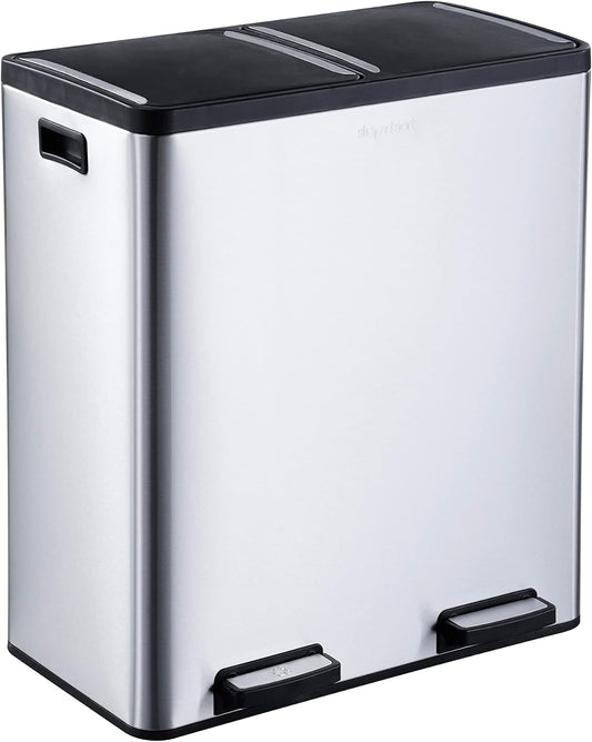 The Step N' Sort 18.5 Gallon Extra Large Capacity, Soft-Step, Dual Trash and Recycling Bin with Removable Inner Bins, Silver