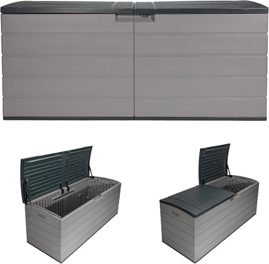 Suncast 120 Gallon Deck Box - Resin Outdoor Storage Box Waterproof for Patio Cushions, Pool Toys, & Garden Tools, Lockable Outdoor Storage Bin with Split Lid, Extra Large Dove Gray Outside Container