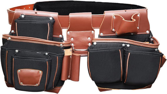 Leather And Nylon Tool Belts For Men, Framers Tool Bags, Leather Tool Belt For Carpenters And Electricians, Nylon Pouch Kit, Heavy Duty Utility Tool Pouch Bag - Black