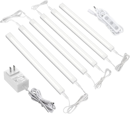 ASOKO Dimmable Under Cabinet Lighting for Kitchen - 6 Pcs 12 inches Linkable Counter Light Bars, Led Closet Light Daylight White 4500K,DC24V 1360Lumens,20W Led Shelf Lighting (ETL Plug)