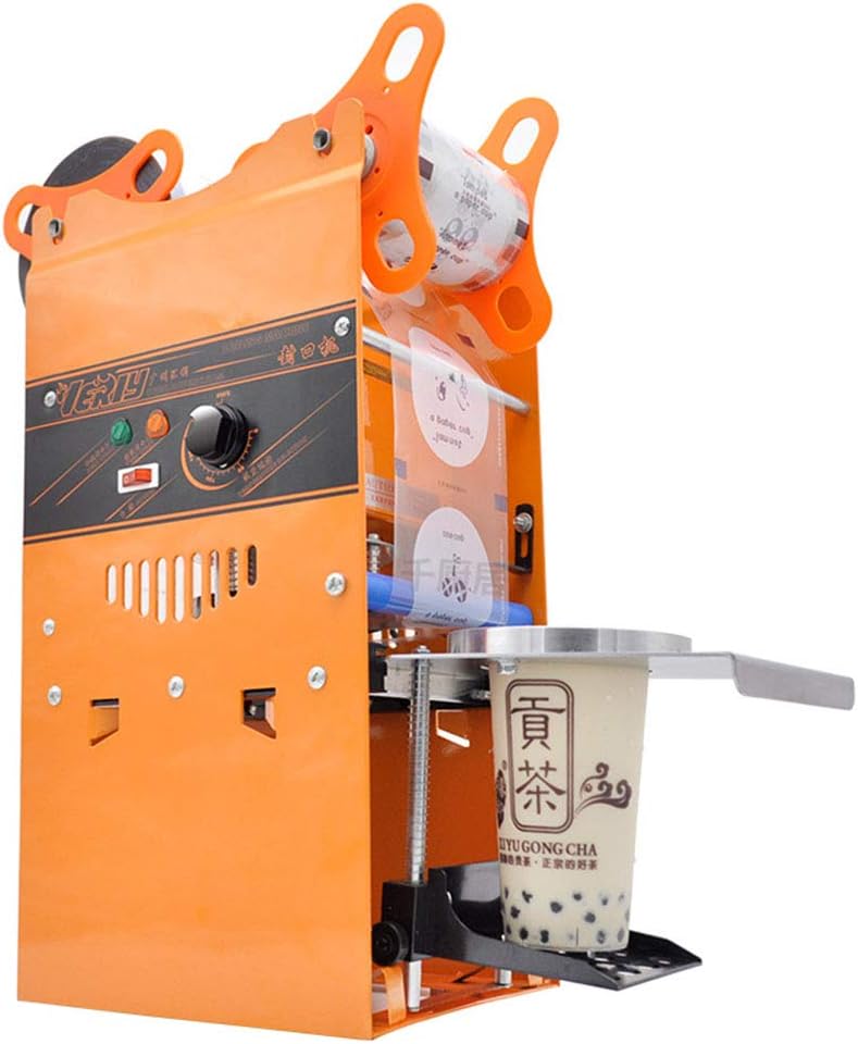TOPCHANCES 300W Electric Plastic Cups Sealing Machine Boba Bubble Tea uice Drink Sealer Pressure Lid Sealing Maker Bubble Milk Tea Shop Closure Cup Sealing Machine 300-500 Cups/Hr -220V/50 Hz
