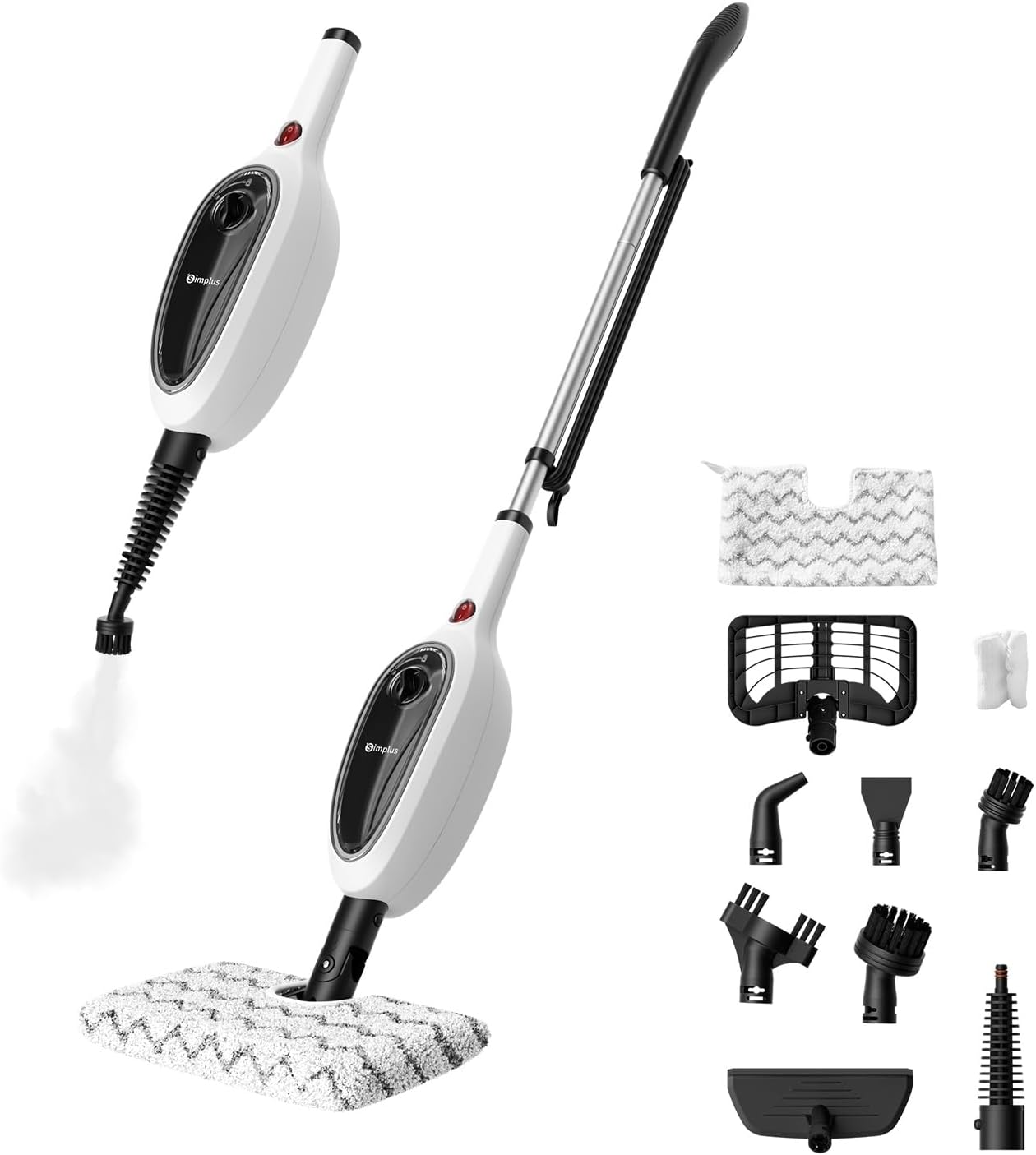 SIMPLUS Steam Mop, 8-in-1 Steam Cleaner, 17S Heat Up, Floor Steamer Double-Sided Flip Design, Suitable for Kitchen, Bathroom, Wood Floor, Tile, Windows, Clothes, Whole Home Cleaning