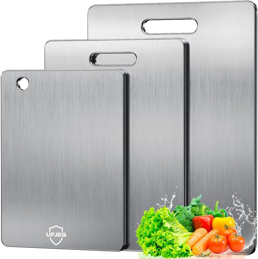 UFJEG Titanium Cutting Board Set of 3, Titanium Cutting Boards for Kitchen, Non Toxic, Double-Sided Food Grade Chopping Board for Cutting Meat Vegetable Fruit, Outdoor Camping