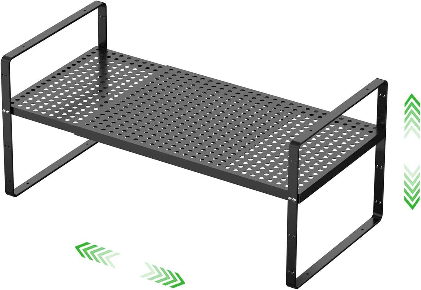 SOFRON Expandable Cabinet Storage Shelf Stackable Organizer Rack for Kitchen Bathroom Pantry Spice Cupboard Coffee Countertop Home Office Desk Heavy Duty Nonslip Black Large 1 PACK