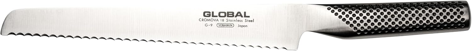 Global 8 1\/2 inch Serrated Bread Knife - Lightweight Japanese Stainless Steel, Razor-Sharp Edge, Made in Japan, G-9