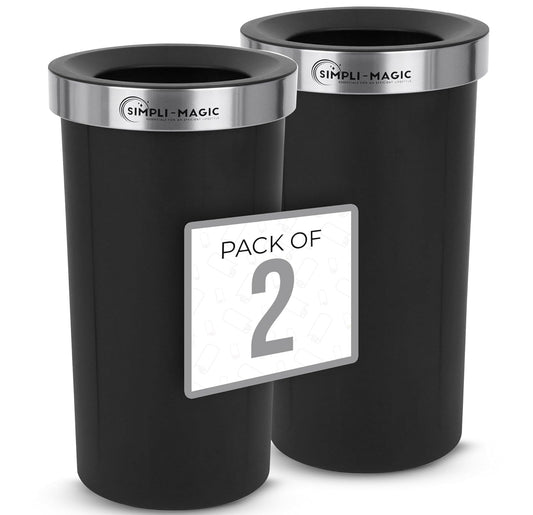 SIMPLI-MAGIC 16 Gallon (60L) Open Top Trash Can \u2013 Round Commercial Trash Can \u2013 Smudge-Resistant, Easy to Clean, Non-Skid Base, Stainless Steel (2 Pack)