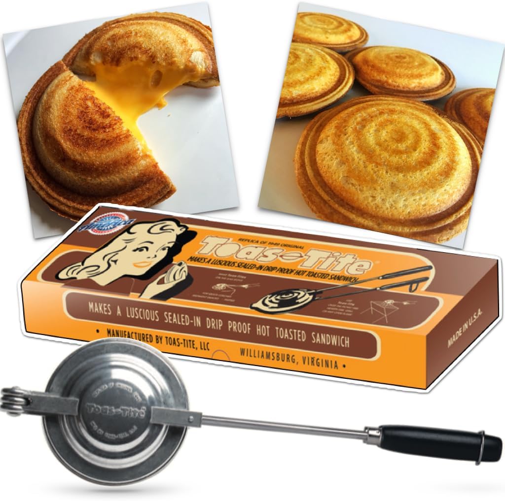 Toas-Tite Sandwich Grill - Handheld Pie Iron, Sandwich Maker, Hand Toaster, Panini and Sandwich Press for Hand Made Hot Sandwiches and Pies - Perfect for Stovetop, Grill and Campfire