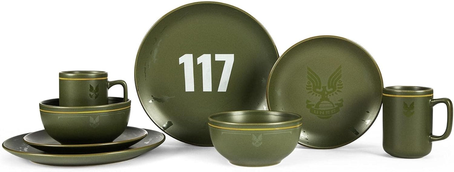 HALO Master Chief 117 Stoneware 8-Piece Dinnerware Set | Video Game-Themed Home Kitchen Essentials | Includes Dinner And Salad Plates, Soup Bowls, Mugs | Place Setting For 2