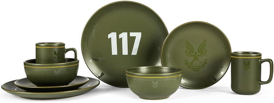 HALO Master Chief 117 Stoneware 8-Piece Dinnerware Set | Video Game-Themed Home Kitchen Essentials | Includes Dinner And Salad Plates, Soup Bowls, Mugs | Place Setting For 2