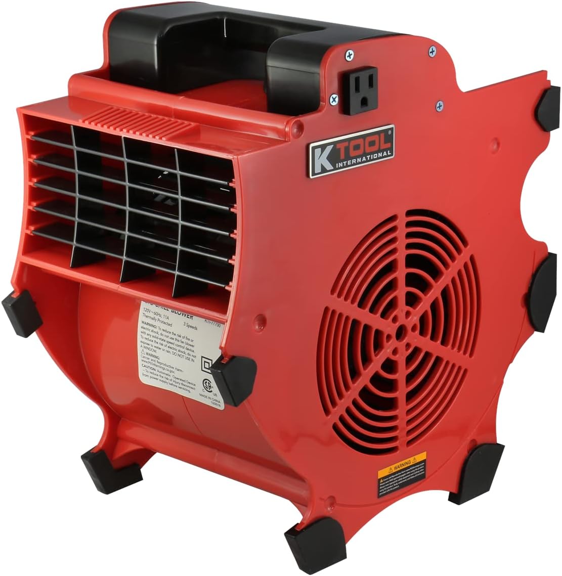K Tool International 77700 Big Chill Workforce Blower Floor Fan, 1200 CFM, 3 Speed Motor, Overload Protection, Impact Resistant ABS, 300 Watt, 110-120V, 60Hz, 4 Angle Positions, Indoor/Outdoor, Red
