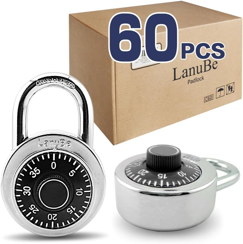LanuBe Lock Standard Dial Combination Lock, 2 inch. Wide, with Different Combinations, Black Turnplate, Pack of 60; Lock for School, Employee, Gym Sports Locker, Case, Toolbox, and so on