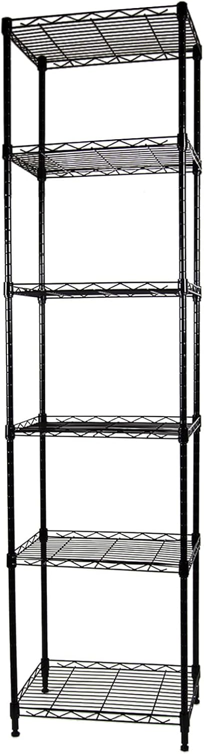 6-Tier Wire Shelving Adjustable Shelves Unit Metal Storage Rack for Laundry Bathroom Kitchen Pantry Closet Organization (Black, 16.6" L x 11.4" W x 64.6" H)