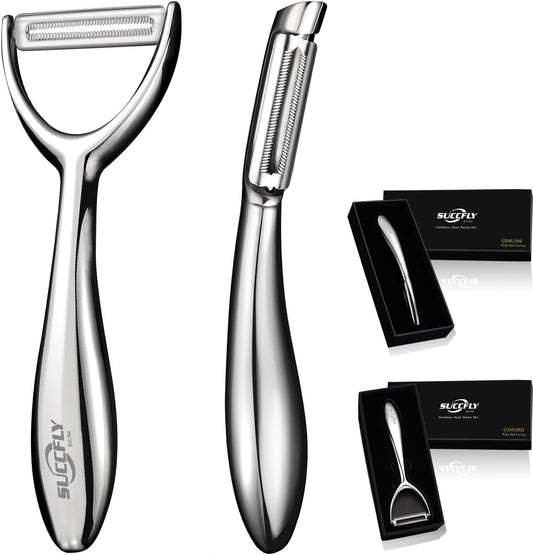 SUCCFLY Vegetable Peeler Stainless Steel，Ultra Sharp Potato Peelers for Kitchen, Premium Veggie Fruit Peeler, Carrot Peeler, Rotary Serrated Blade, Thickened Non-Slip Ergonomic Handle(5-year warranty)