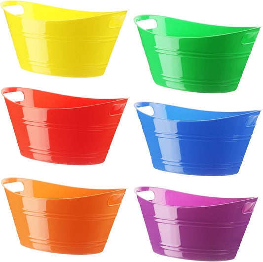 Patelai 6 Pcs Ice Buckets Bulk, Plastic Ice Buckets with Handles, Oval Storage Tub, Large Capacity Ice Drink Tub for Party Bar Wine Beer Champagne Beverage Bottle Cooler(4.5 Liter,Multicolor)
