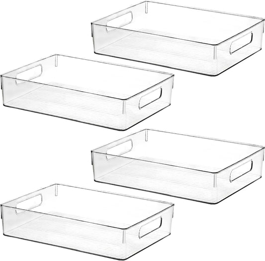 ShelfShaper Large Clear Plastic Storage Bins, Pantry Organizers and Storage Containers Fridge Organizer Bins for Organizing Home Kitchen Under Sink Bathroom Refrigerator Freezer Laundry Room