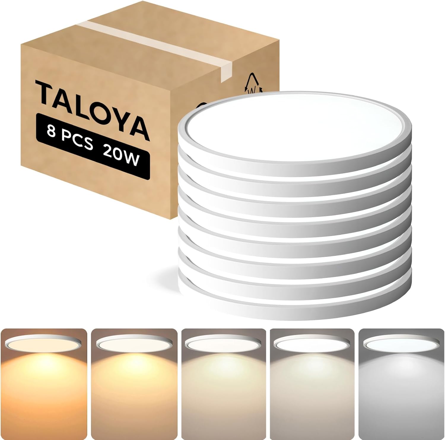 TALOYA 8 Pack 12 Inch Flush Mount LED Ceiling Light Fixture, White Sleek Ceiling Lamps for Kitchen Living Room Laundry, 3000K\/3500K\/4000K\/5000K\/6500K CCT Selectable, Easy to Install and Ultra Slim