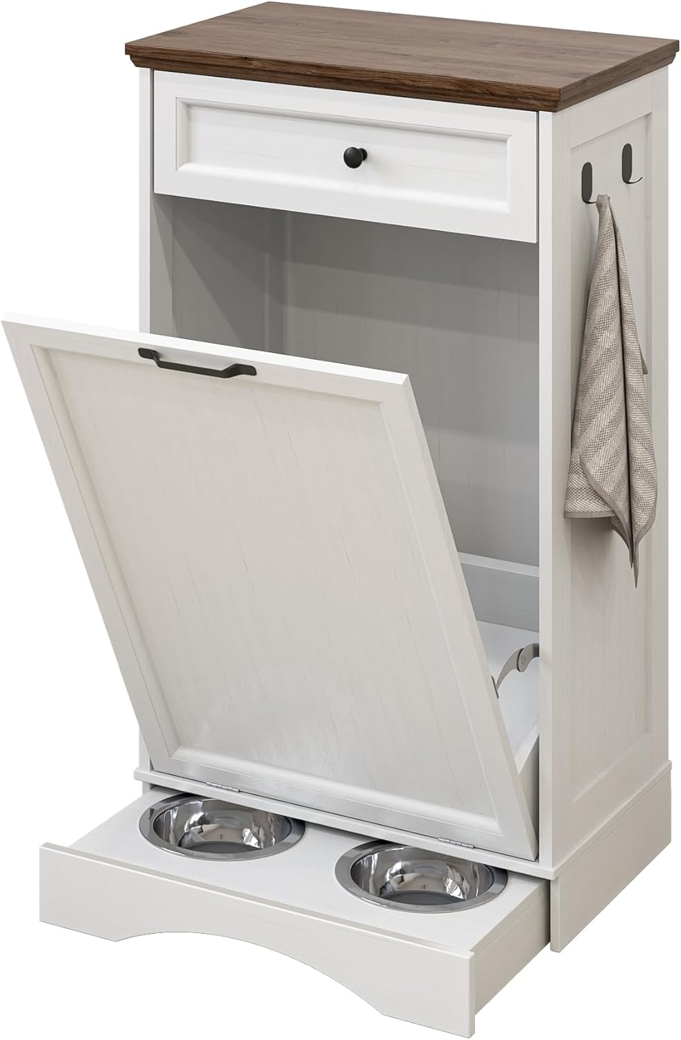 NEWOWNDS Tilt Out Trash Can Cabinet 10 Gallon Hidden Trash Garbage Can Cabinet with Drawer,Pet Proof Hidden Garbage for Kitchen,Laundry Bathroom (White, Single Door)