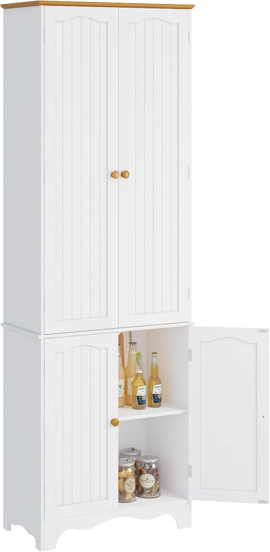 Function Home 72" Kitchen Pantry Cabinet, Freestanding Storage Cabinets, Tall Food Pantry with Doors and Adjustable Shelves, Utility Floor Cabinet for Kitchen Dining Room Living Room, White