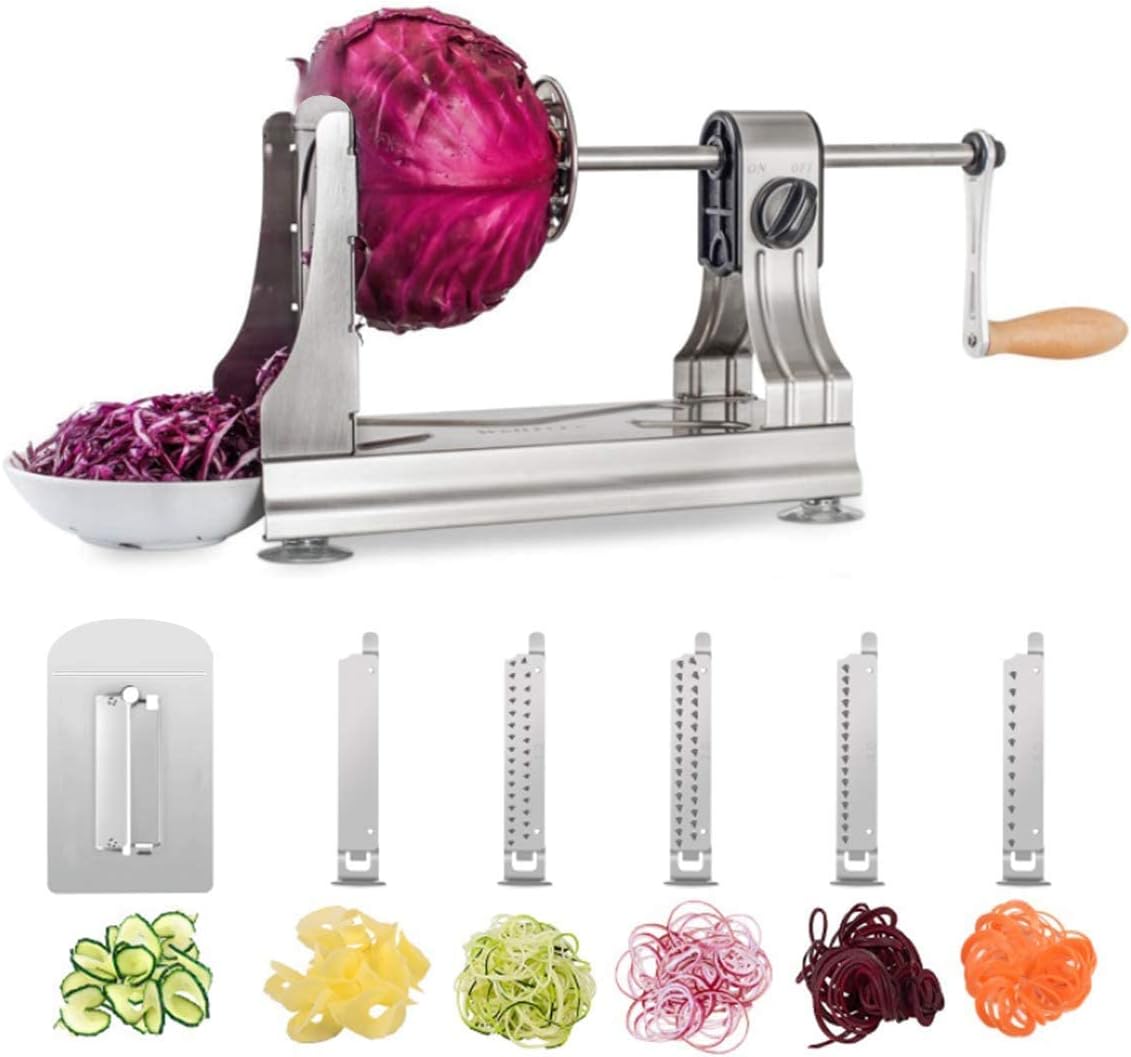 WellToBe 6-Blade Vegetable Spiralizer Spiral Slicer Veggie Pasta Spaghetti Maker for Healthy Low Carb\/Paleo\/Gluten - 304 Food Stainless Steel Body